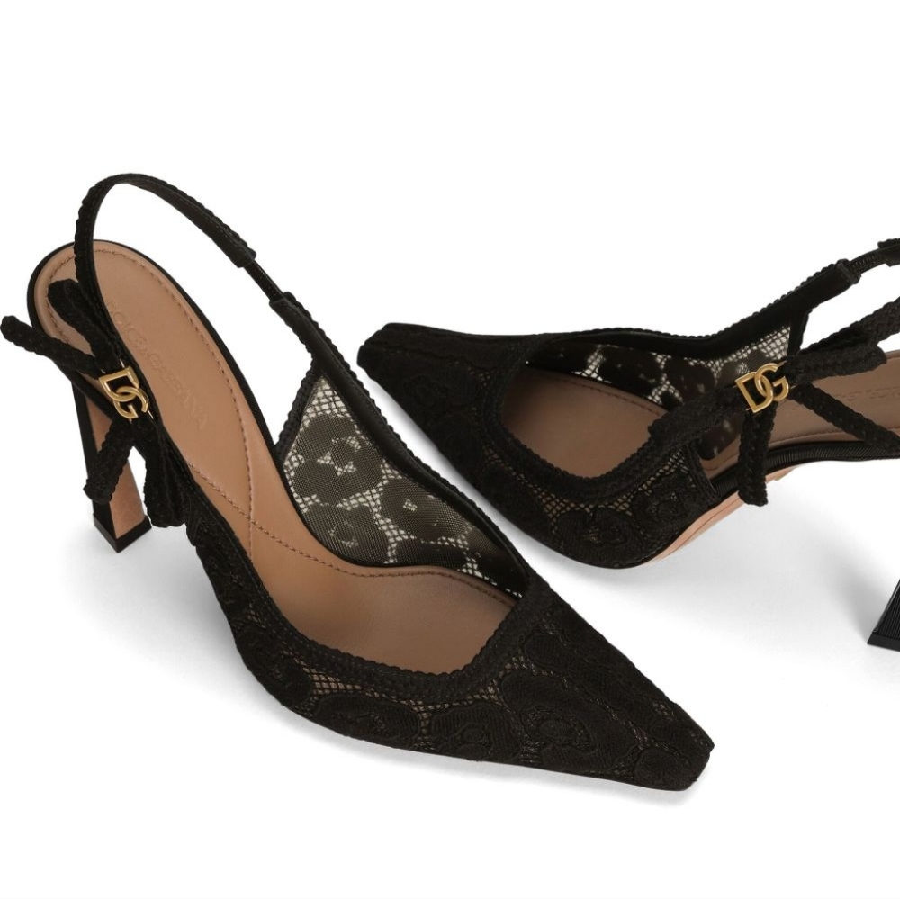 NWT! Dolce & Gabbana Pizzo Leo Lace 65MM Slingback Pumps Size 9
